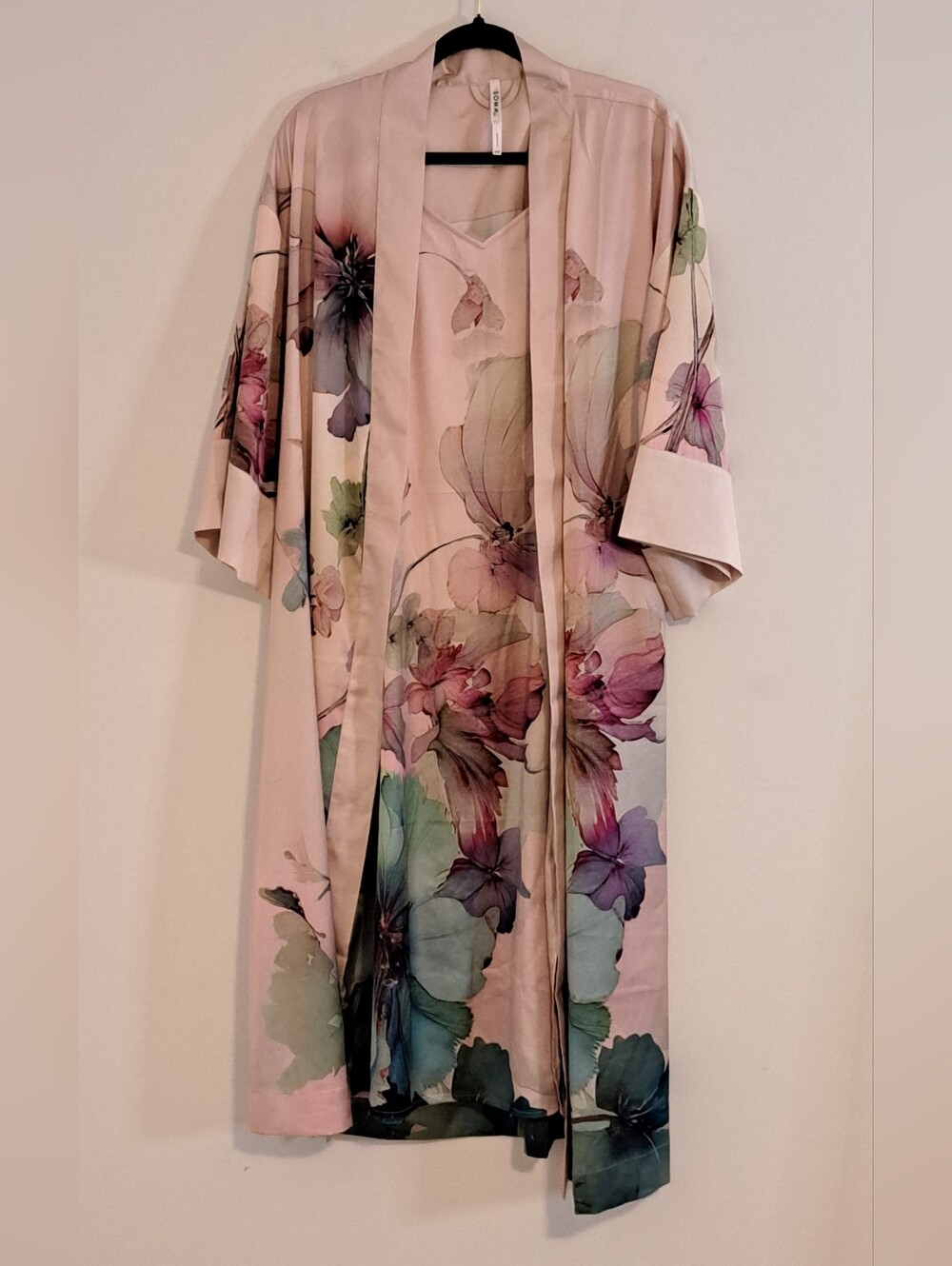 Soma Pink Floral Long Robe & Slip Set Misses Size S/M - Picture 4 of 7